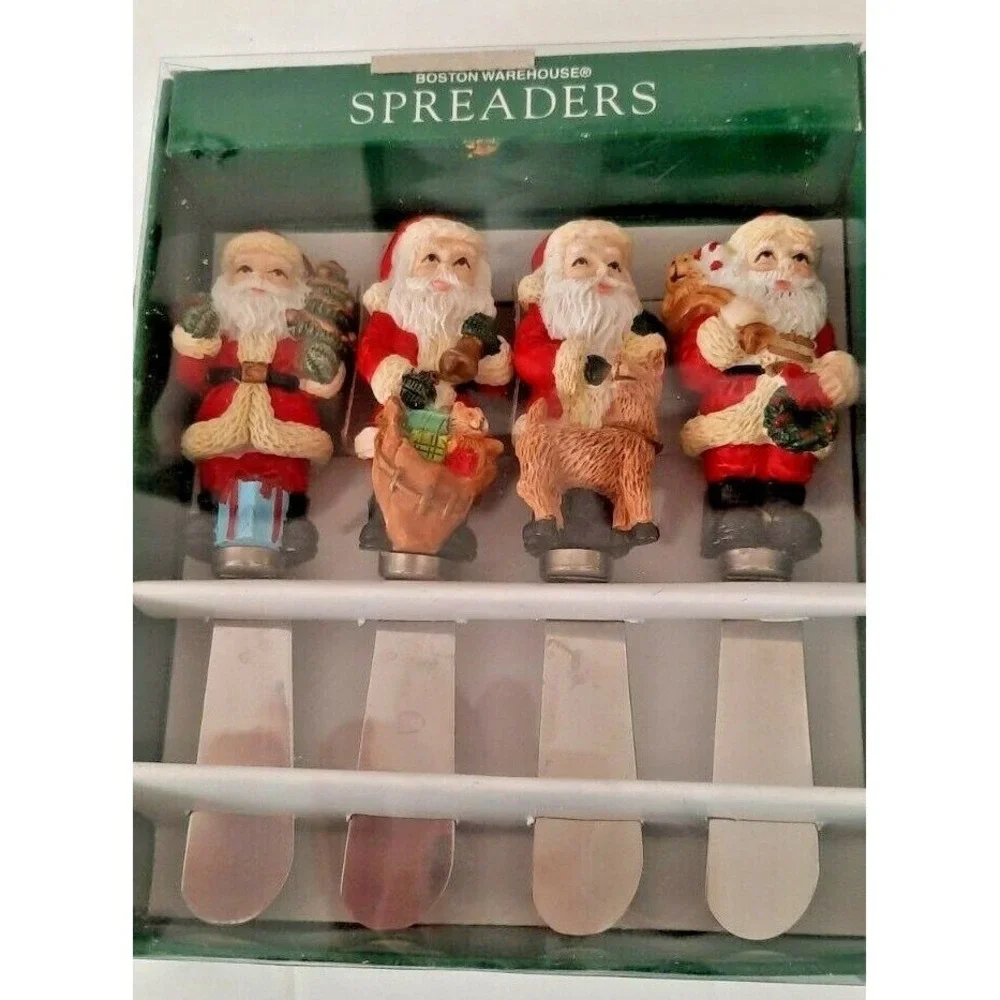 Vtg Boston Warehouse Santa Spreaders 12-128 & Snowman Tree Salt Pepper Shakers